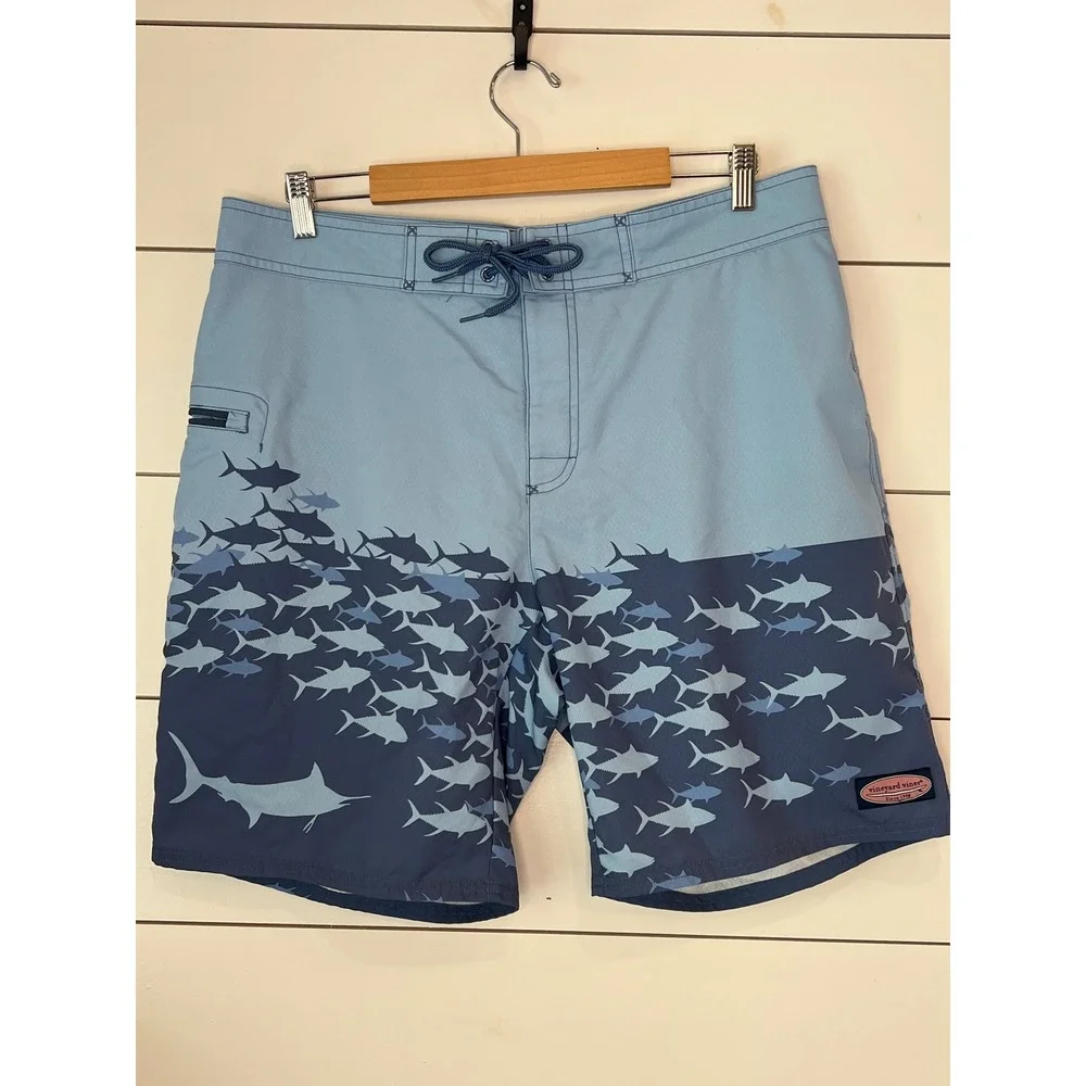 Vineyard Vines Mens 35 Blue Graphic Board Shorts Swim Trunks fisherman gorpcore